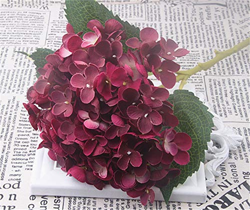 SWECOMZE Kunstblumen Künstliche Hortensie Blumen Dekoration Künstliche Hydrangeablume Hochzeit Dekor (Weinrot)
