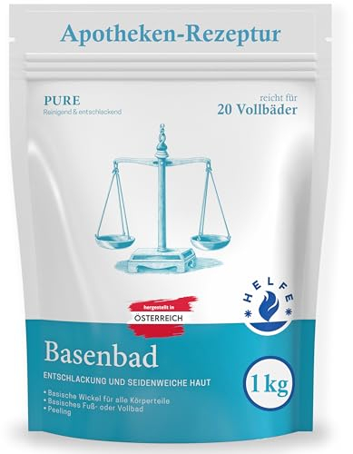 HELFE® Basenbad (1kg) - Basisches Badesalz für Entgiftung, Entsäuerung & Hautpflege - Badezusatz für Vollbad, Fußbad, Sitzbad oder basische Wickel