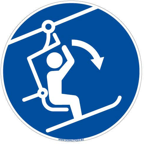 Panneau - Baisser la Barre de Sécurité du Télésiège - Diamètre 250 mm - Plastique Rigide PVC 1,5 mm - Protection Anti-UV