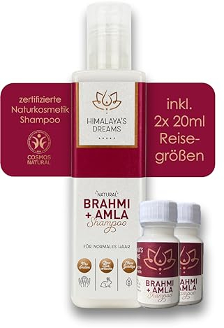 Himalaya’s Dreams Ayurveda Shampoo Brahmi & Amla – 200 ml Naturkosmetik gegen juckende Kopfhaut – vegan, silikonfrei, zertifiziert – inkl. 5 GRATIS Reisegrößen – Nur für kurze Zeit: Kennenlernangebot