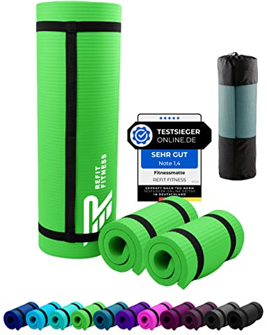 NBR Fitnessmatte Yogamatte 190 x 60 x 1.0 cm Grün Green Home Training & Outdoor Workout Matte für Fitness Yoga Gymnastik Sport Gymnastikmatte Trainingsmatte Turnmatte rutschfest extra-dick + Tragegurt