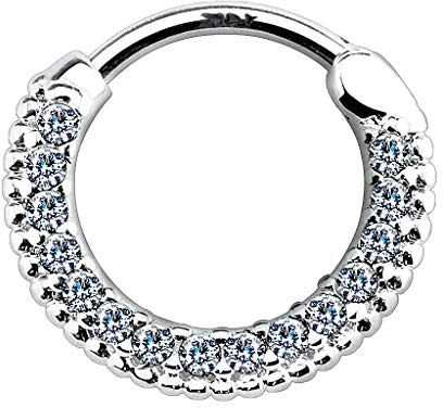 Taffstyle Piercing 585 Gold 14 Karat Clicker Scharnier mit Kristall | für Lippe Ohr Nase Intimbereich Augenbrauen Bauch