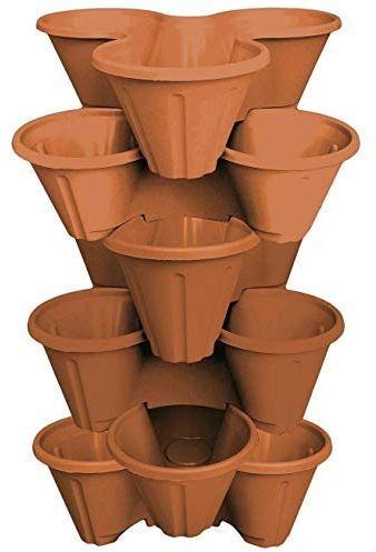VTL® 6 x STRAWBERRY PLANTER -STACKED IN TRIOS - GARDEN PLANTS PLASTIC POT -TERRACOTTA