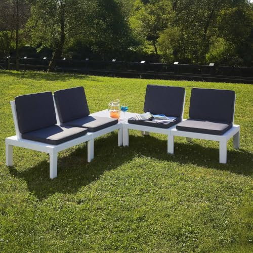 Dmora Set da Esterno Composto da 4 sedute con Cuscini ed Un tavolino Multifunzione, Made in Italy, Color Bianco