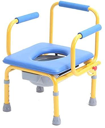 HJGHY Kinder Toilettenrollstuhl für Schlafzimmer Mit Rutschfesten Armlehnen und Höhenverstellbar,Duschstuhl Mit Vier Rutschfesten Fußbezügen und Abnehmbarer Toilette