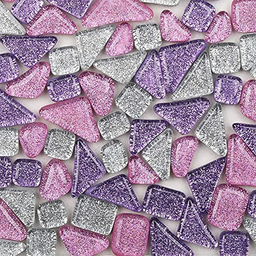 200g bunt gemischte Mosaiksteine aus Glas, unregelmäßige glitzernde Kristallsteine für Heimdekoration & Basteln(Leise)