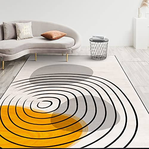 Dekoration Wohnung modern Teppich flokati Teppich waschbar Kinderzimmer Teppich formaldehydfrei gelb schwarz Graffiti geometrisches Muster Couch Wohnzimmer Teppich 120x160cm
