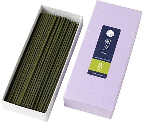 Asayu Japan Grüner Tee Räucherstäbchen mit wenig Rauch, Hergestellt in Japan, Qualitäts Räucherwerk zum Meditieren, Entspannen oder Yoga - Grüner Tee (Grüner Tee 40g)