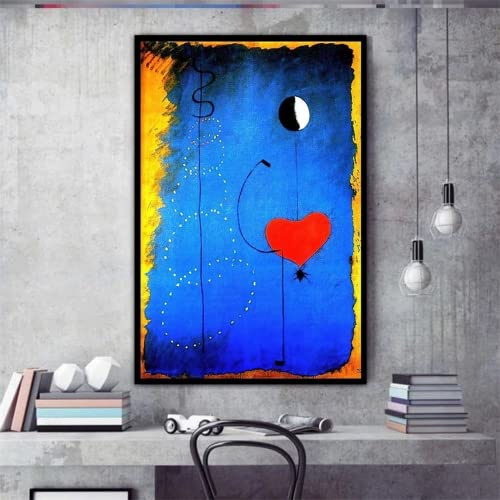Leinwand Poster Abstrakte Joan Miro Tänzer Liebe Herz Kunst Leinwanddruck Gemälde Berühmte Kunstwerke Wandbild für Wohnzimmer Büro Heimdekoration Rahmenlos (60x90cm no frame)