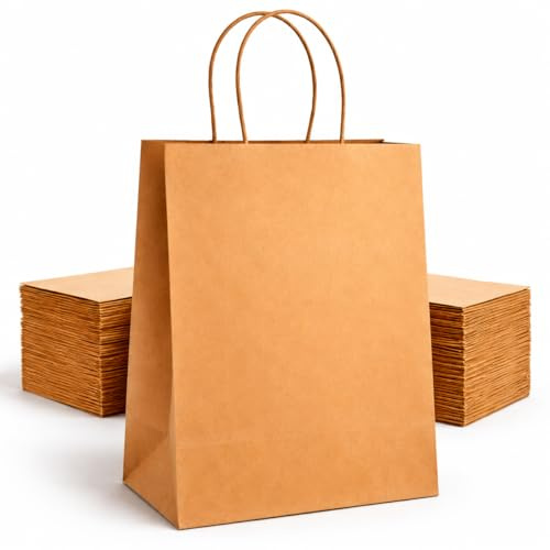 HURUC Bruna papperspåsar-30 st.-starka handtag-shoppingmatbärare-söt-frukt-gåva-smörgås-lunch-mataffär-för födelsedagsfester-för handel-miljövänlig-180 x 240 x 80 mm