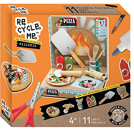 Re-Cycle-Me 3503337, Recycling Bastelset Pizzeria, DIY-Kit für Kinder ab 4 Jahren, Kreativ-Set zum Basteln mit Haushaltsmaterialien