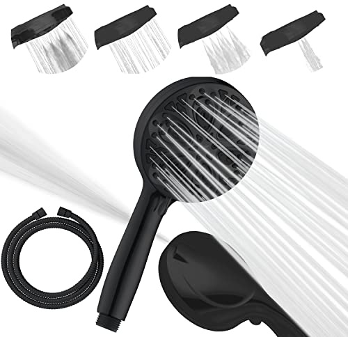 Sparkpod Hochdruck-Duschkopf mit 10 Einstellungen – luxuriöser 5-Zoll-Handbrausekopf mit hohem Durchfluss, inklusive hochwertigem Edelstahlschlauch (Mitternachtsschwarz matt)
