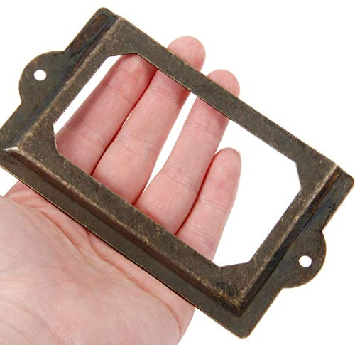 Lot de 6 cadres d'étiquettes antiques en bronze pour dossiers, bibliothèques, tiroirs, armoires (longueur : 12,7 cm, largeur : 6,5 cm)