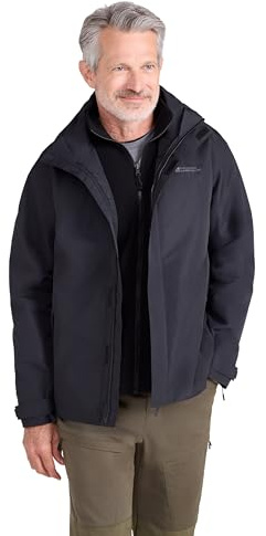 Mountain Warehouse Fell 3-in-1 Herren-Outdoor-Jacke - wasserdichte, atmungsaktive Regenjacke, Multifunktions-Outdoor Herren-Jacke, Camping-Jacke, Frühling, Sommer Schwarz Small