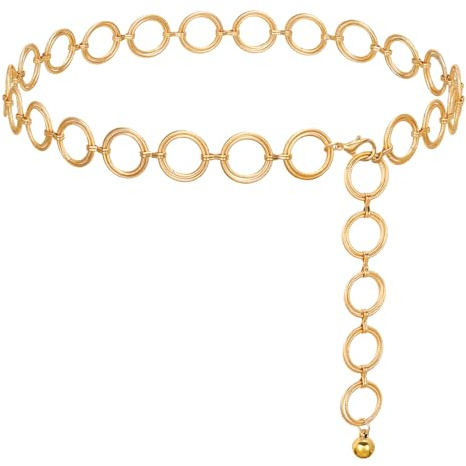 JasGood Damen Kettengürtel Verstellbare Taillenkette Modische Metall Taillengürtel für Kleider Jeans,Gold,150cm(Passt Taille unter 135cm)