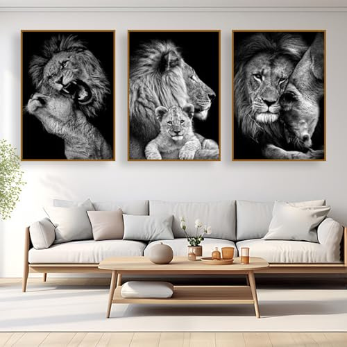 UGZDEA Löwe Leinwand Bilder, Schwarz Weiß Löwe und Löwin Poster Tierbilder Modernes Wohnzimmer Schlafzimmer Home Decor - Ohne Rahmen(D,3x50x70cm)