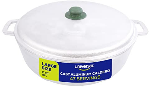 Universal (Professional Large) Caldero 47 Cups - 17 QT / 16 L, Stainless Aluminum Pot, Even Heat Distribution and Fast Cooking Dutch Oven Pot, Ergonomic Handles, Ideal for Rice, French Fries, and More