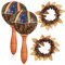 Vaguelly 2 Stück Maracas Klapper + 2 Stück Nusschalen Armbänder Shaker, Holz Rassel Kokos Handrassel, Musikinstrument entspannender Klang für Meditation, Yoga, Percussion