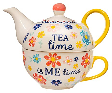 Sass & Belle Folk Floral Tea for One - Ceramic Teapot Set with Mug Classic Pattern Afternoon Tea Set, Decorative Home Decor Accessory Designed by Sass and Belle