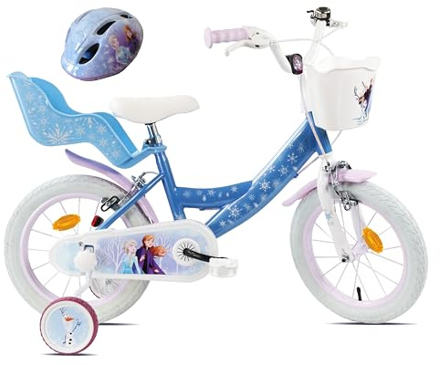 Vélo ATLAS Flicka ingår 14 tums cykel för barn, Frozen + hjälm, blå, 14 tum