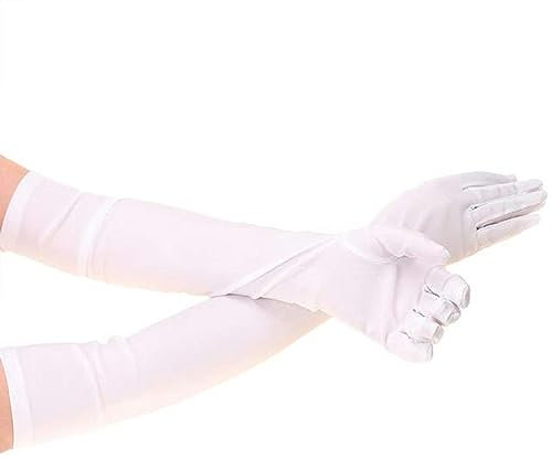 WANAM 1 Pair Long Finger Elbow Sun Protection Gloves Opera Evening Party Prom Costume Fashion Gloves Black Red White-White