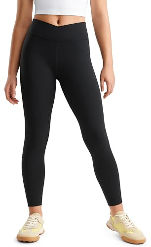 CRZ YOGA Flickors Butterluxe Crossover Athletic Leggings - Högmidjade V-formade Löpbyxor för Barn Yoga Aktiv Dans Löptights Svart S