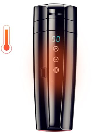 Fiorky 12V-24V Travel Coffee Mug Warmer Digital LCD Display Car Heated Smart Mug Smart Temperature Control Portable Car Heating Cup Touch Screen Water Warmer Bottle Stainless Steel