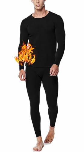 ACHTELEPHS Gefütterte Thermounterwäsche Set aus Baumwolle - Extra Warme Herren Funktionsunterwäsche - Winter Skiunterwäsche mit Fleece