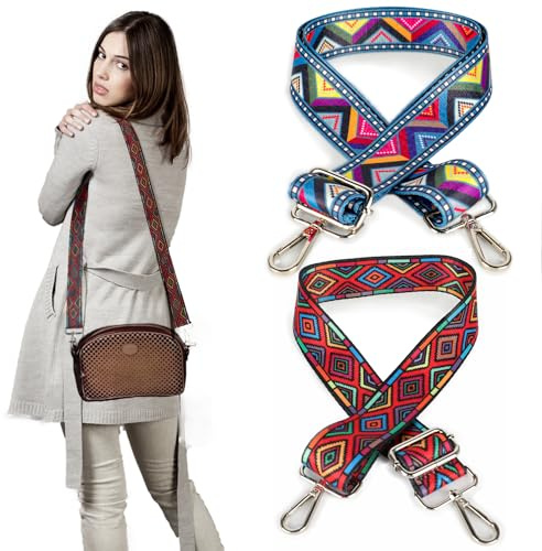 ktxaby 2 Stück Wechselgurt für Taschen, Bunt Taschengurt, Umhängegurt für Taschen,verstellbare Länge Ersatz Crossbody Riemen, Multicolor Style Handtasche Riemen ﻿