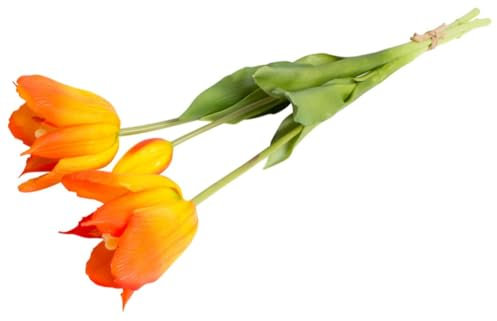 Botanic-Haus künstliche Tulpe/künstliches Tulpenbündel mit 2 großen offenen Tulpen und Einer Tulpenknospe Farbe: orange-gelb real-Touch