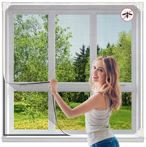 Magnetic Fly Screen Window, Adjustable Fly Net for Windows Max 120 x 100 cm(47''x 39''), Easy Installation Mosquito Net, Window Mesh Insect Screen Keep Bugs Flys Mosquitoes Pollen Out (Grey)
