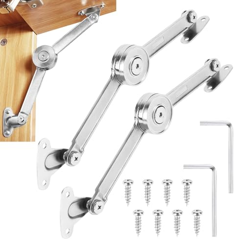 2 stycken lockstöd gångjärn, softclose lockstödgångjärn med skruvar och insexnyckel, klaffbeslag klaffstöd, satin nickel fällgångjärn, skåp gångjärn
