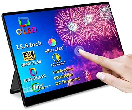 Magedok - OLED Portable Monitor - 4K Portable Display for Laptop 15.6 100% DCI-P3 OLED Portable Gaming Monitor with HDMI/USB-C External Touch Screen for Phone, PC, Laptop