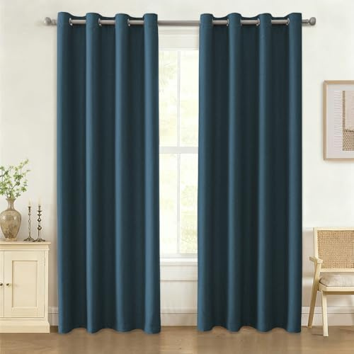 Ystyle Cortinas Opacas 2 Piezas, Cortina Efecto Lino, Cortinas Dormitorio, Cortinas Termicas Aislantes Frio Y Calor, Cortinas Salon Modernas, Cortinas Cocina, 140x260 cm, Azul Marino