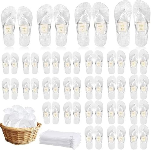 TESIN 24 Pairs Flip Flops for Wedding Guest, Wedding Party Favors Flip Flops with Size Cards & Drawstring Bags, Hotel Guest Spa Slippers for Party, Spa, Hotel and Travel, 4 Sizes
