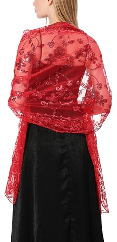 Ladiery Damen Pailletten Floral Schals und Stola für Abendkleid,Glitzer Festlich Hochzeit Stole Tuch für Abend Party