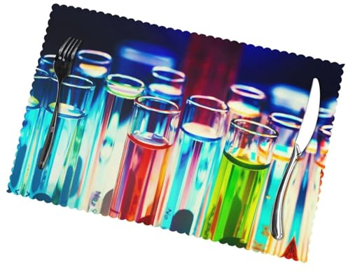 Chemie-Reagenzglas-Platzsets, bedruckt, waschbar, hitzebeständig, rutschfest, für Küche, Restaurant, 30 x 45 cm, 6 Stück