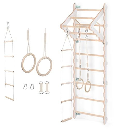 MAMOI® Swedish ladder, Wooden gorilla gym for kids, Indoor baby climbing frame for toddlers, Monkey bars and play gym, Childrens climbing wall, Gymnastics bar and equipment for home