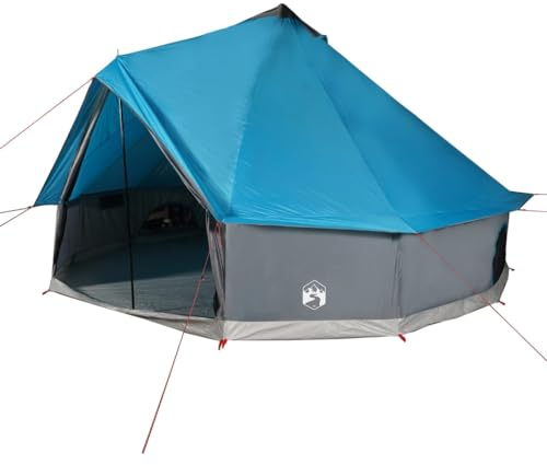vidaXL Tipi Familienzelt 10 Personen, Campingzelt mit Netzwände, Wasserdicht Tipizelt mit E-Anschluss, Gartenzelt, Blau 185T Polyester