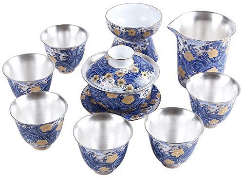 sjdoPulse Teiera in Argento Servizio da tè in Argento Sterling Tazza da caffè Acqua Bicchieri Set da tè in Ceramica tè Cinese Kung Fu per La Casa