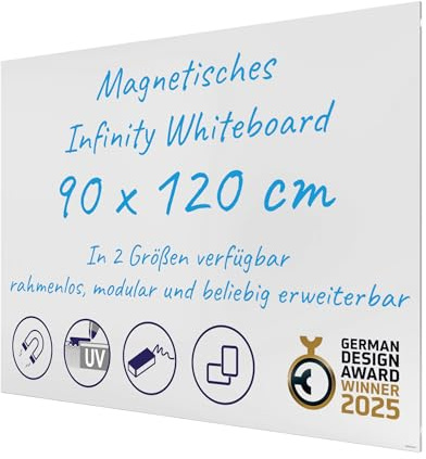 FRANKEN Infinity Whiteboard, Magnetische Schreibtafel ohne Rahmen, 120 x 90 cm, Direktes Zusammenfügen mehrerer Tafeln und Hoch-/ Querformat möglich, Für Büro & Home Office, Stahl-Oberfläche, SCM6103