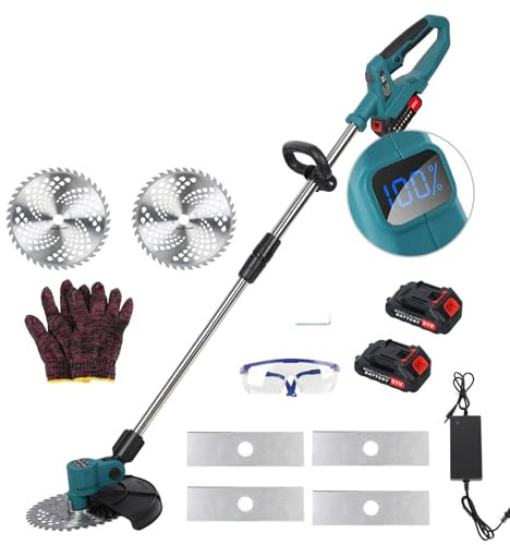 Karelwui Désherbant électrique de 9 pouces, tondeuse à mauvaises herbes sans fil, désherbant coupe-herbe rétractable pour la maison, gazon main rechargeable avec moteur UE