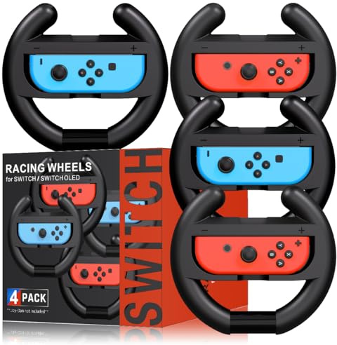 Steering Wheel for Mario Kart Nintendo Switch, Switch Racing Steering Wheel for Mario Kart 8 Deluxe Compatible Nintendo Switch/Switch OLED, Switch Joy Con Controller Race Accessories (Upgrade 4 Pack)
