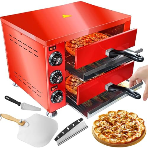 12 Inch Pizza Maker, Electric Pizza Oven With Non Stick Surface, 3 Accessories, 2-Tier Commercial Pizza Oven Maker With 0~300℃ Temperature Adjustable, Timer, For Making Pizzas Etc