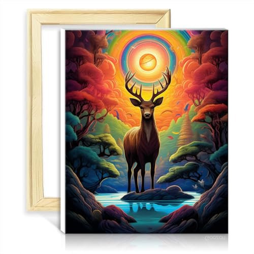 LiHEQING Ölgemälde nach Zahlen, Set mit farbigem Hirsch, Ölgemälde zum Selbermachen, Aquarell-Set auf Leinwand für die Wandkunst, Dekor, ohne Rahmen (60 x 75 cm)