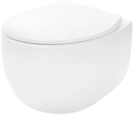 VBChome Hänge-WC Spülrandloses aus Keramik mit Toilettendeckel WC-Sitz aus Duroplast Absenkautomatik Rimless SoftClose-Funktion Tiefspüler Toilette Oval Form Wand WC Wand-WC-Set