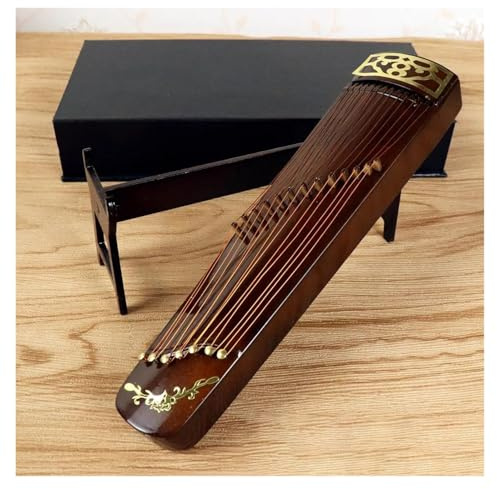 Mini Musikinstrument Dekor Miniatur-Guzheng-Modell Mit Ständer Und Koffer Mini-Zither Mini-Ornamente Für Chinesische Traditionelle Musikinstrumente(12cm)