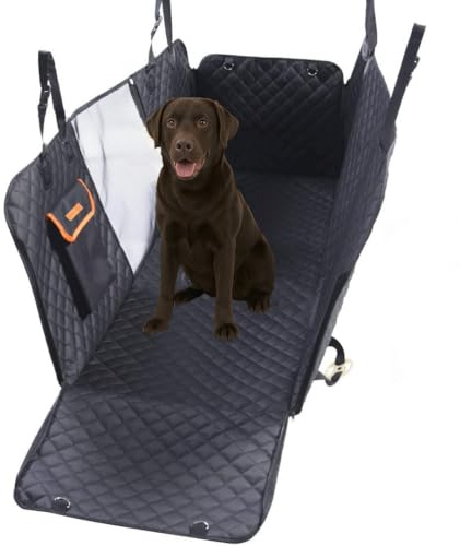 Fashion Valley Dog Car Seat Cover Dog Hammock for Cars Back Seat with Anchors, Side Flaps Pocket & Poo Bags Covers for Dogs Back Seats Cover with Side Protections & Mesh Visual Window