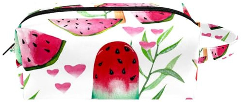 Reise-Kulturbeutel, Kosmetiktasche für Damen, Mikrofaser-Leder, Make-up-Tasche, Organizer mit Reißverschluss, Sommerwassermelone und Eis am Stiel, multi, 8.2x3.1x3.5 in/21x8x9 cm, Kulturbeutel