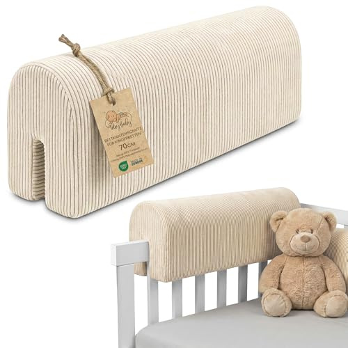 Sängkantsskydd för barnsängar Manchester 70 cm - skydd för sängram babysäng fallskydd till resårmadrass sängstång med överdrag kantskydd barnsäng Oeko-Tex Beige B